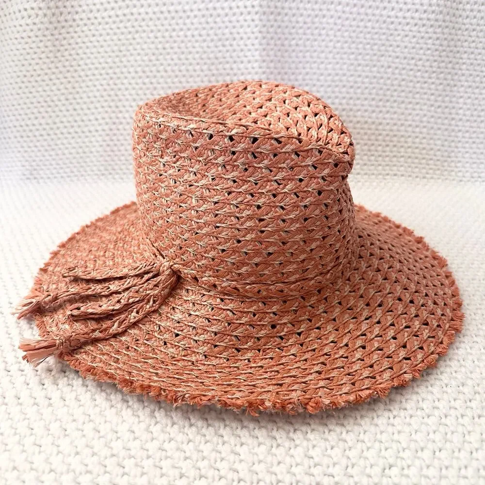 Eric Javits Terracotta Pink Beige Ellie Straw Summer Raffia Packable Hat OS - Picture 3 of 9